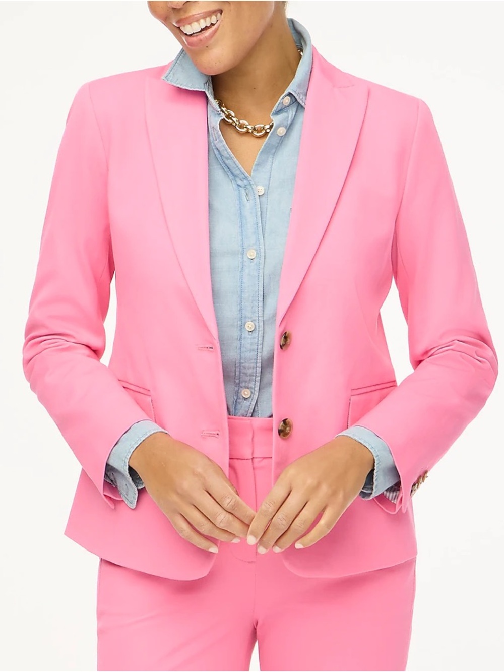 J.Crew Factory Cotton-Blend Two-Button Blazer in Bright Flamingo Pink Size 8P